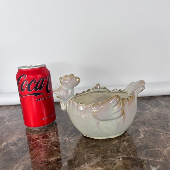 Rooster Chicken Glazed Pottery Dish Decor 6” x 4” Planter Farmhouse Country Chic - Picture 3 of 6